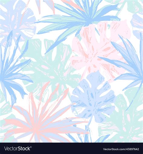 Hand Drawn Tropical Leaves Background In Pastel Vector Image