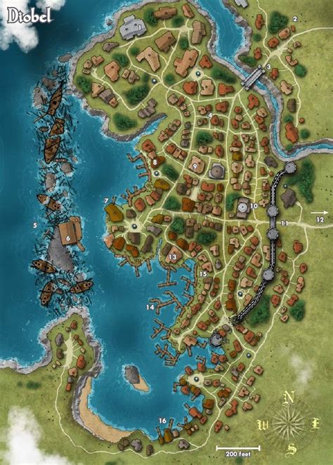 Map Of The Town Of Diobel Pathfinder Golarion Fantasy Map Making