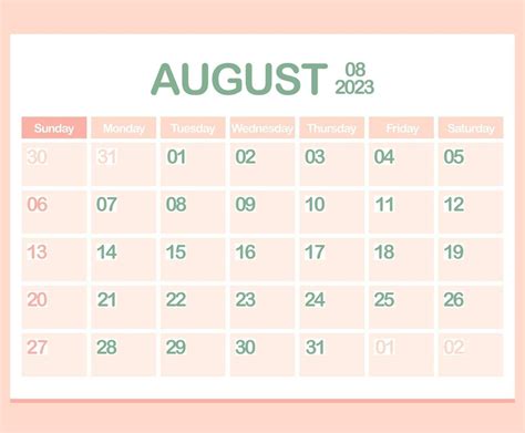 Calendario Per Anno 2023 Agosto Ufficio Aziendale Progettista Modello