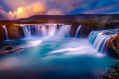 Godafoss Iceland Waterfall Falls Canyon River Water Landscape