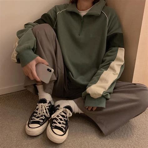 Oversized 90s Solid Colors Comfy Sweatshirt Aesthetic Clothes Retro
