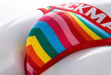 Jockmail Men Briefs Underwear Sexy Breathable Rainbow Stripes