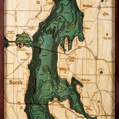 Lake Washington Wooden Map Art Topographic 3d Chart