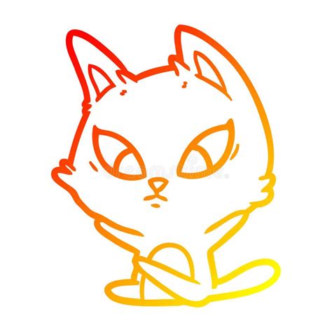 A Creative Warm Gradient Line Drawing Confused Cartoon Cat Sitting