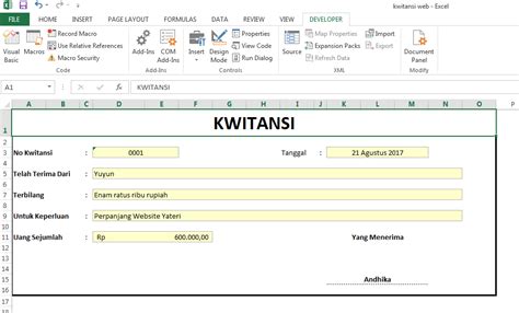 Cara Membuat Kwitansi Dengan Menggunakan Microsoft Excel Warung Internet