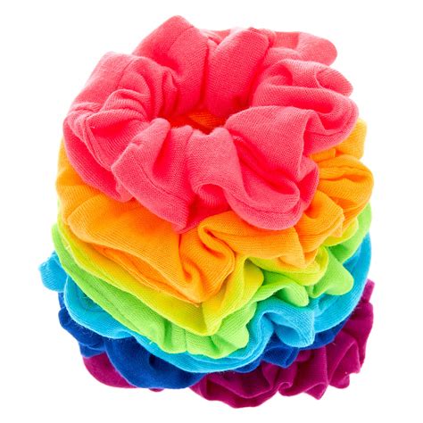 Neon Rainbow Hair Scrunchies 7 Pack Claires Us