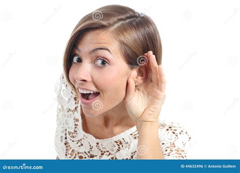 Gossip Woman Hearing With Hand On Ear Stock Photo Image Of Gestures