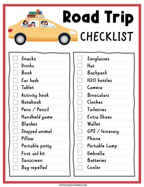 Car Road Trip Checklist Printable