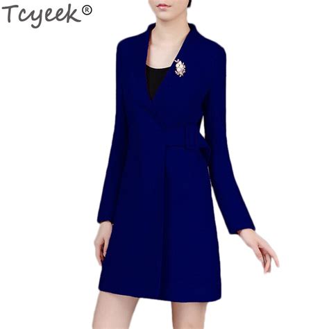 tcyeek 2020 fashion elegant lady autumn winter jacket women woolen coat female suit medium long
