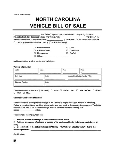 North Carolina Bill Of Sale Printable Images And Photos Finder