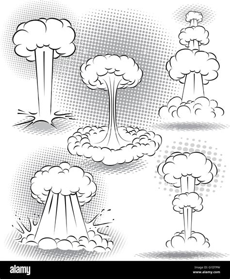 Vector Illustration Of Different Kinds Of Explosion Bubbles In Line Art