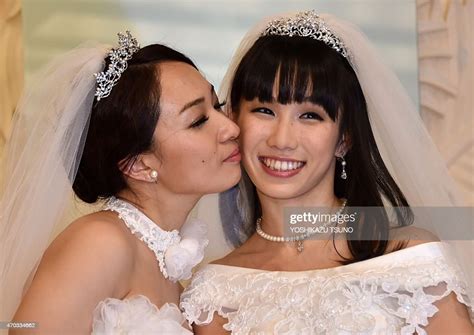 Japanese Actress Akane Sugimori Is Kissed By Her Partner Ayaka Photo