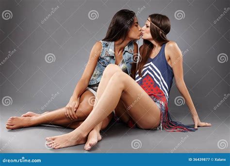 Girlfriends Kissing On The Lips Stock Image Image Of Joyful Beauty 36439877