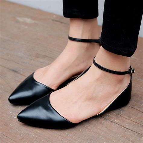 2016 Womens Girls Pointy Toe Roma Ankle Strap Ballet Flat Spring Shoes