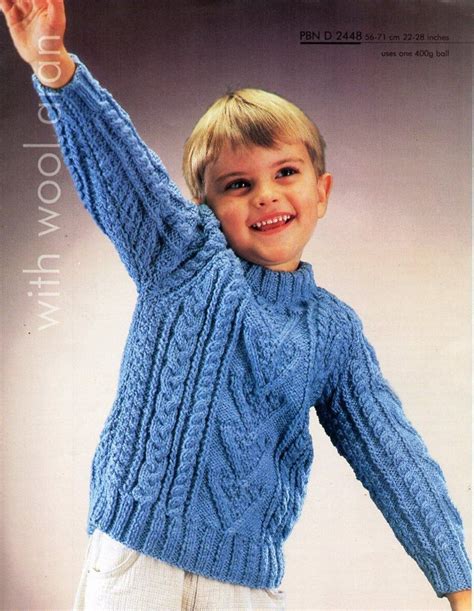 Childs Aran Sweater Knitting Pattern Pdf Childrens Aran Cable Etsy