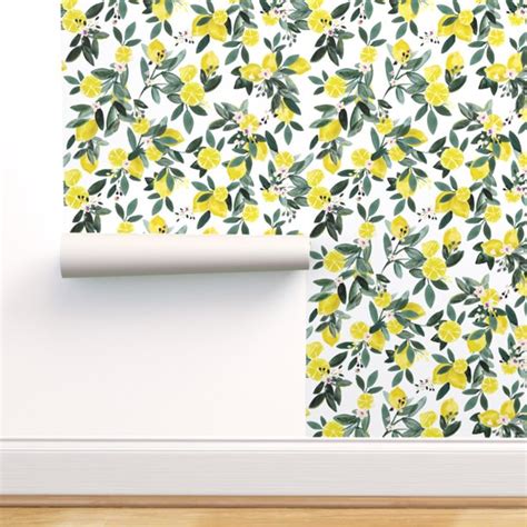 Peel And Stick Wallpaper Swatch Clementine Lemons Citrus Leaves Flowers