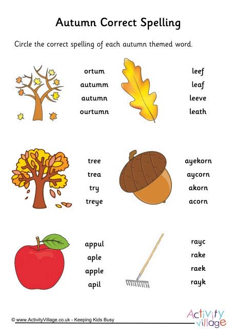 Autumn Spelling Worksheets 99worksheets