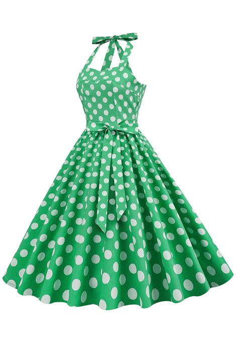 Zapaka Women 1950s Pin Up Dress Vintage Green Polka Dots Swing Retro Dress Zapaka Uk