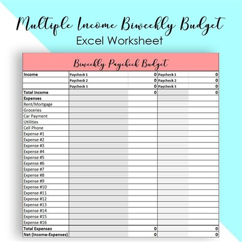 Multiple Income Biweekly Budget Template Weekly Budget Etsy