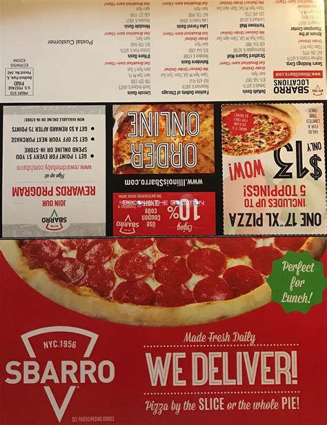 Sbarro Pizza Menu Chicago Scanned Menu With Prices