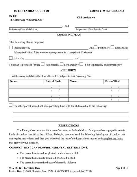 Free Printable Parenting Plan Form Printable Forms Free Online