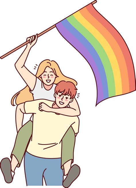 happy couple with lgbt flag 21247932 png