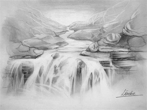 An Image Of A Waterfall With The Wordshow To Draw Waterfalls In Pencil