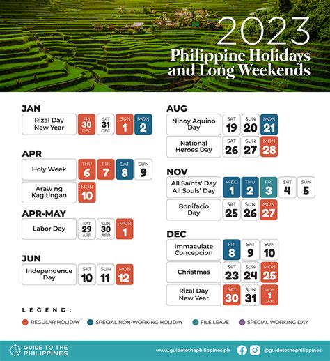 Philippine Calendar 2023 With Holidays Printable