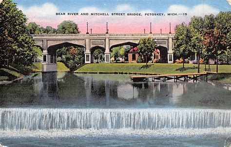 Mitchell Street Bridge Bear River Petoskey Michigan Mi Postcard