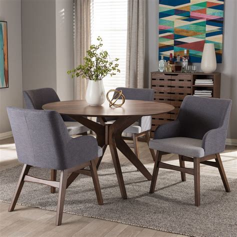 Baxton Studio Monte Mid Century Round Dining Table And Arm Chair Set