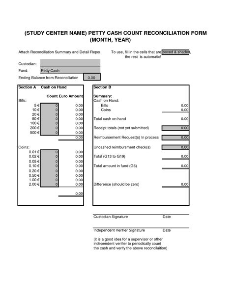 Petty Cash Reconciliation Form Excel With Images Money Template