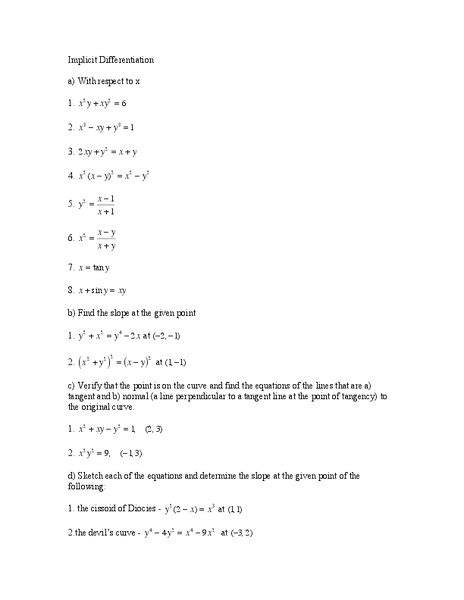 Implicit Differentiation Practice Worksheet