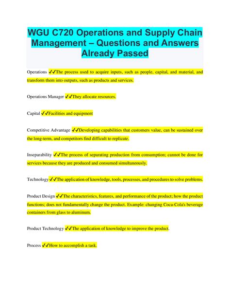 WGU C720 Operations and Supply Chain Management – Questions and Answers