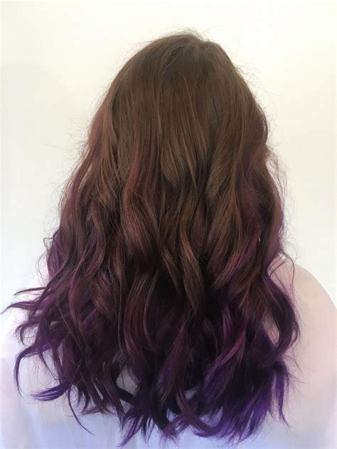 Brown Hair With Purple Ombr Tips Hair In Brown Hair Purple Hair Hairstyles
