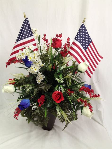 Cemetery Vase In Patriotic Red White And Blue Roses For Etsy