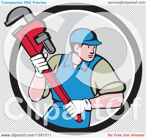 Clipart Of A Retro Cartoon White Male Plumber Running And Holding A
