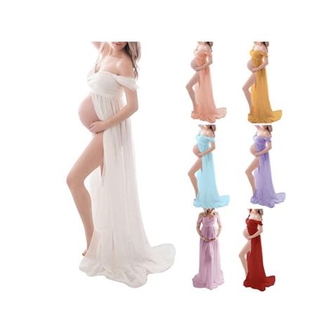 gulirifei maternity dress for photography off shoulder chiffon gown split front maxi pregnancy