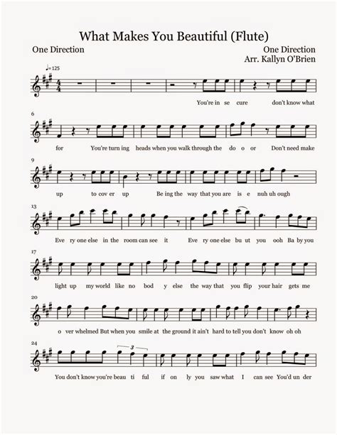 Flute Sheet Music What Makes You Beautiful Sheet Music