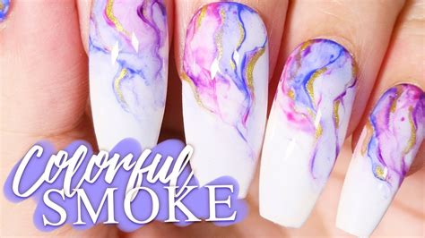 colorful smoke nail art tutorial no gel acrylics nail art at home youtube