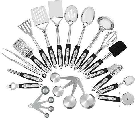 chef essential 23 pc stainless steel kitchen utensil set nonstick kitchen tools cookware set