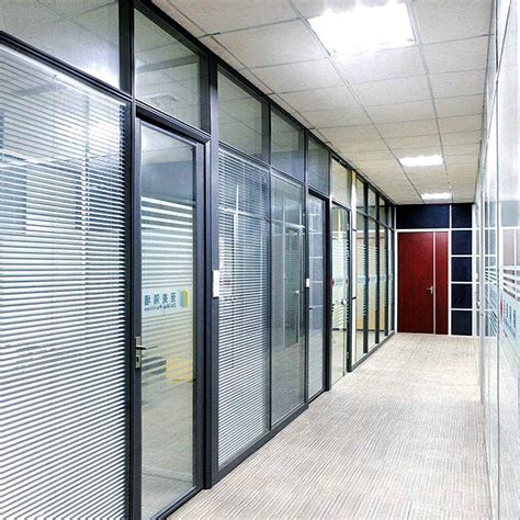 Double Glass Partition Office Divider Glass Partition Wall With Shutter And Blind Egoodpartition