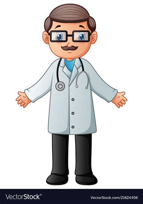 Cartoon Doctor Wearing Lab White Coat With Stethos