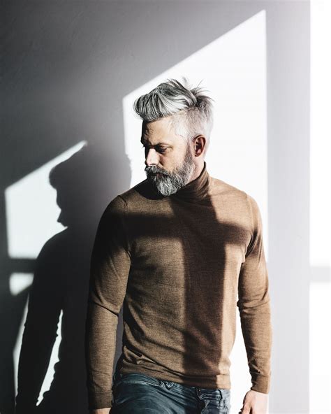 Model Swedish Grey Hair Silverfox Mens Style Beard