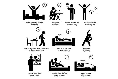 Healthy Lifestyles Daily Routine Habits Tips Stick Figures