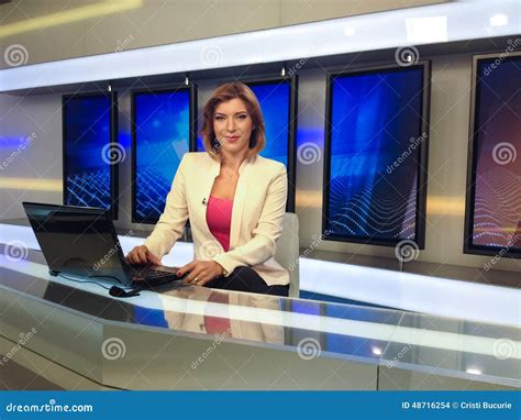 Tv Reporter At The News Desk Stock Photo Image Of Television