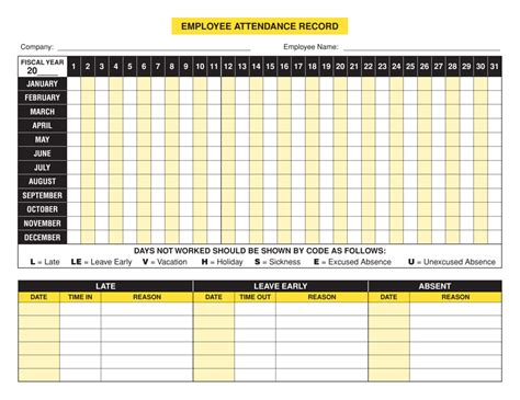 Employee Attendance Record Template Download Printable Pdf Templateroller