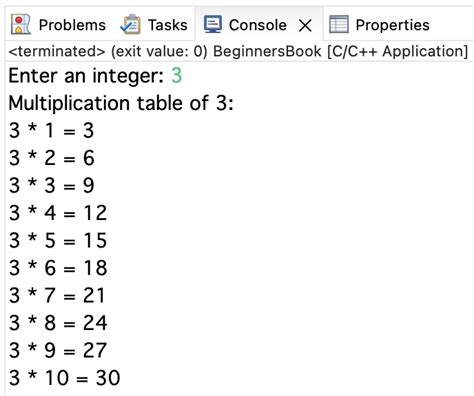 C Program To Generate Multiplication Table Beginnersbook
