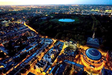 Royal Albert Hall London Night Aerial View Kensington Gardens