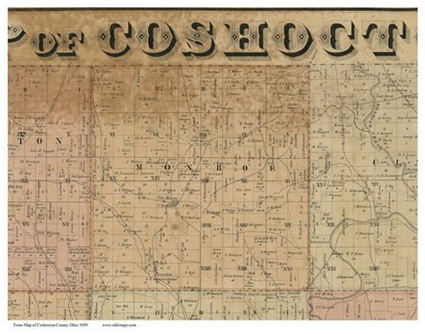 Monroe Ohio 1850 Old Town Map Custom Print Coshocton Co Old Maps