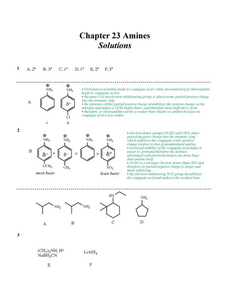 Amines Practice Chapter 23 Amines Solutions 1 2 Nh 3 Cl δ 3 A 2° B